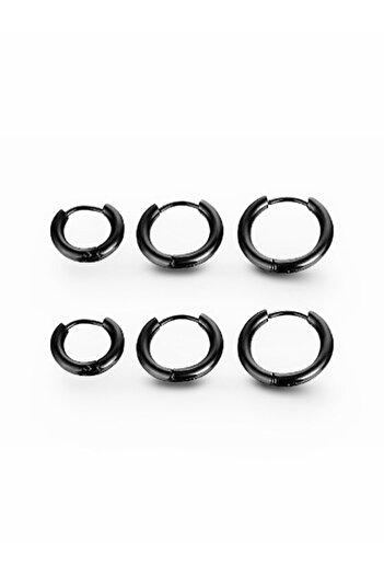 MAZEN 316L STEEL SET RING EARRING BLACK COLOR 6 PIECES (3 DIFFERENT SIZE)