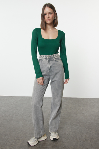 Trendyol Collection Emerald Green Premium Knitted Body - Square Collar, Bottom Snaps Twoaw24bd00062