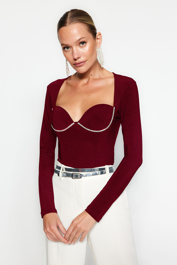 Trendyol Collection Stone Detailed Claret Red Body - Tpraw24Bd00024