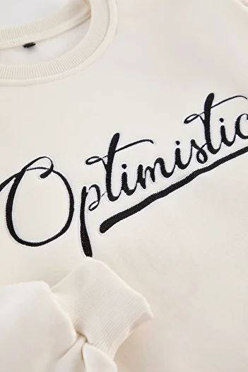 Trendyol Collection Σετ φόρμας εκρού Oversize Text Printed - Tmnaw25em00006