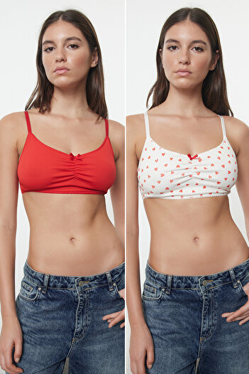 Trendyol Collection 2 csomagos piros-fehér, vezeték nélküli bralette melltartó - szalaggal/masnival, THMAW25SU00014