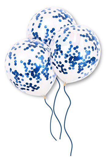Huzur Party Store Mavi Konfetili Şeffaf Balon 10 Adet 30 Cm Içi Gözüken Pullu Balon Balon Pulu Renksiz Balon Parti