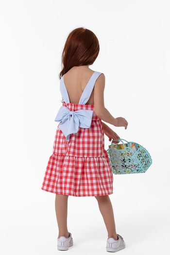 Colorinas Heidi Plaid Patterned Girl's Dress with Ruffled Skirt and Bow