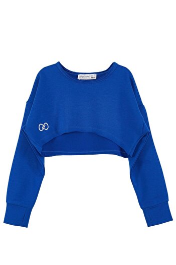 Colorinas Nakış Işlemeli Crop Uzun Kol Kız Çocuk Penye Sweatshirt