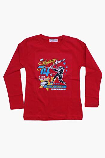 YA KO KİDS Strong Arena Printed Boys' Round Neck Double Pocket Bottom-Top Red Suit