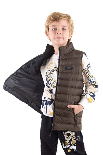 AHENGİM Kids Erkek Çocuk Kapüşonsuz Moda Trendi Şişme Yelek Ak215354