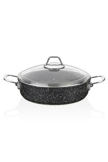 FALEZ Black Line Cast Granite 28 Cm Short Saucepan Black