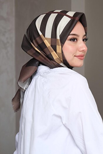 AFVENTE Brown Plaid Cotton Scarf