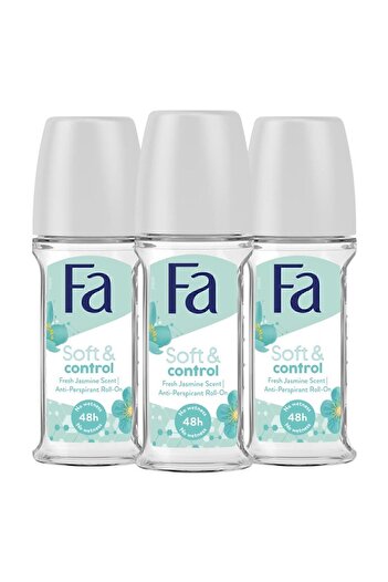 Fa Soft & Control Roll-On 50 ml Kadın Deodorant - 3 Adet 48 Saat Kalıcı Yasemin Kokusu