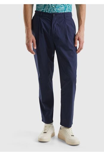 United Colors of Benetton Navy Blue Perforated Men's Chino Pants - 4 Pockets, Cotton Blend