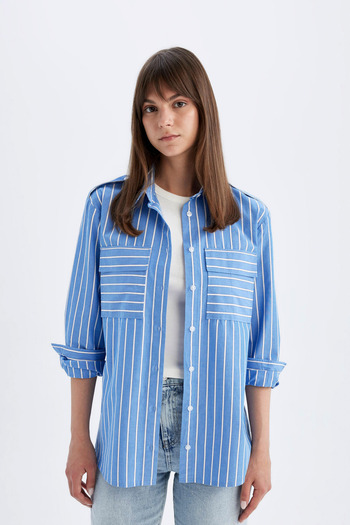 DeFacto Relaxed Fit nyomott poplin tunika - hosszú ujjú