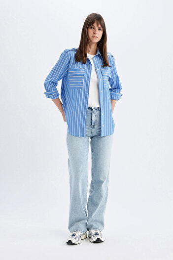 DeFacto Relaxed Fit nyomott poplin tunika - hosszú ujjú