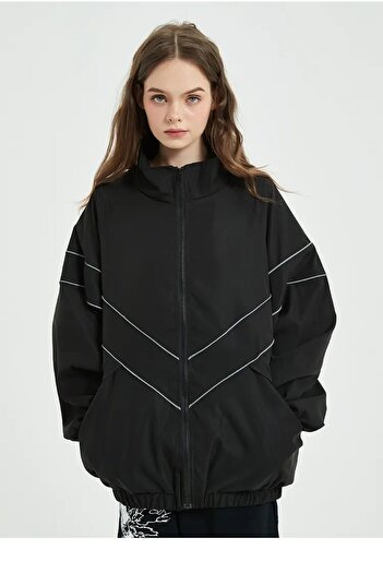 Gofeel Baggy Vintage Black Zip Detail Parachute College Jacket