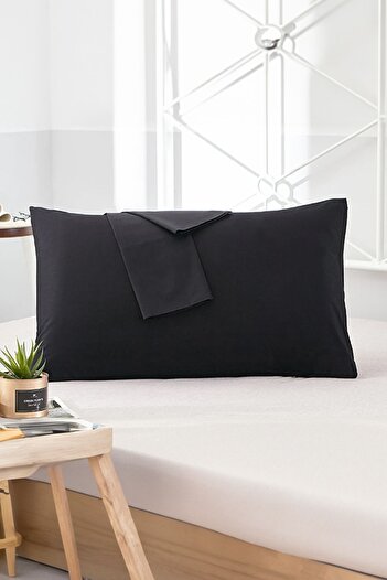 EVA 2 Pieces Black Ranforce Pillow Case - 50x70 Cm with Cotton Cover