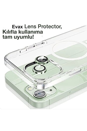 Evax (Metal Lens) iPhone 15 / 15 Plus Compatible Camera Protective Lens Eyepiece Set of 2 with Metal Frame