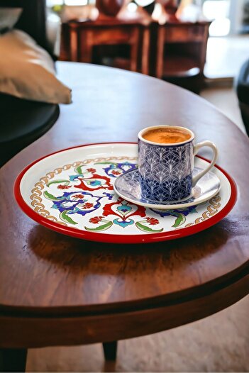 İnci Emaye 22 Cm Sunum Tepsisi Tek Kişilik Servis Tepsisi Kahve Tepsisi Tabağı Sunum Tabağı Servis Tabağı Çeyiz