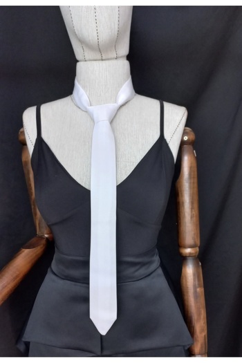 es moda shop White Unisex Satin Evening Dress - Tie Detail