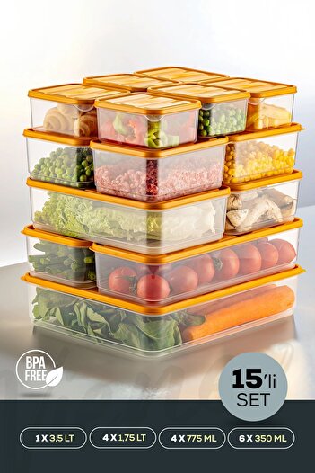 Vienev 15 Pieces Orange Microwave Convenient Refrigerator Organizer - Freezer Storage Container