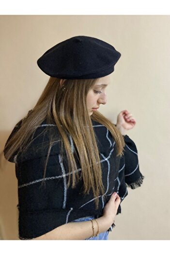 sema aksesuar Black and White Striped Shawl Scarf and Painter Beret Set of 2 - Women's Day Gift