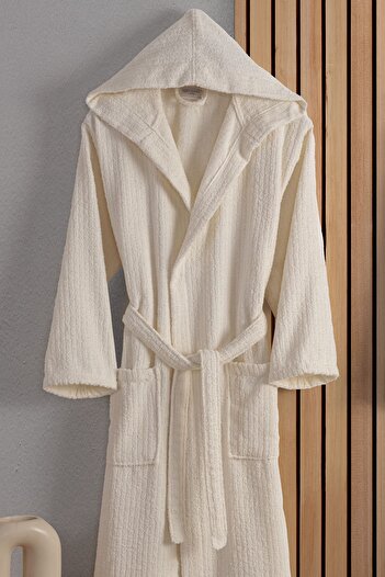 Güvenal EOS Unisex Σετ μπουρνούζι με ριγέ βαμβακερή κουκούλα - ρόμπα και δώρο
