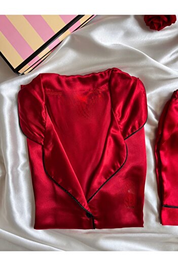 beshineunderwear Red Satin Short Sleeve Pajama Set