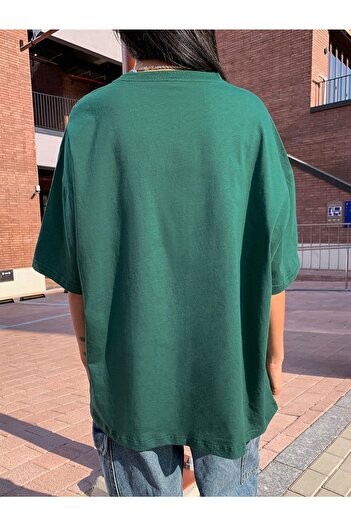 Know Blooming Vitality Printed Naphti Green Oversize T-Shirt