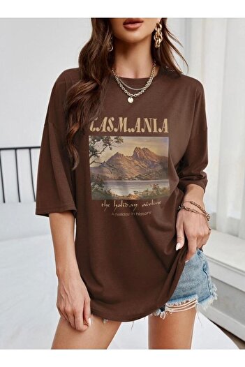 Know Γυναικείο μπλουζάκι σε καφέ Tasmania με στάμπα Oversize