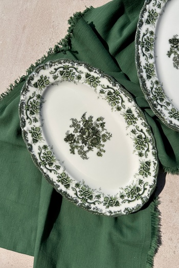 porselenden Antique Green 30 cm Premium Porcelain Large Size Boat Serving - Pack of 2