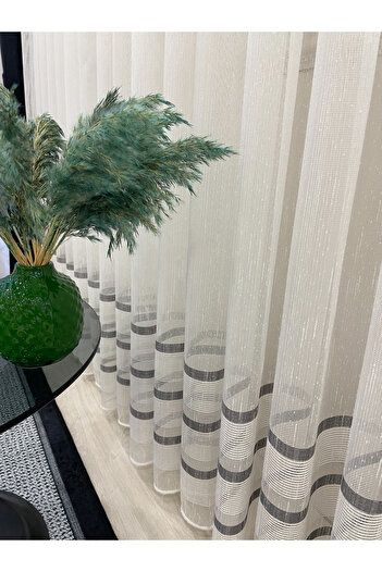 Brillant 1/3 Sik Pleat with Modern Slub Tape - Ecru/Gray Tulle Curtain