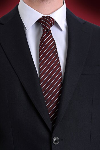 Hatemoğlu Burgundy Striped Tie