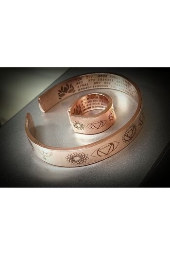 DA Cooper Design Copper 7 Chakra Symbol & Number Sequence Copper Bracelet & Ring Set 45 Gr