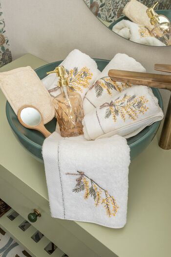 LAVENDIER MIMOSA HAND EMBROIDERED 50X80 TWO HAND/FACE TOWEL SET 100% COTTON