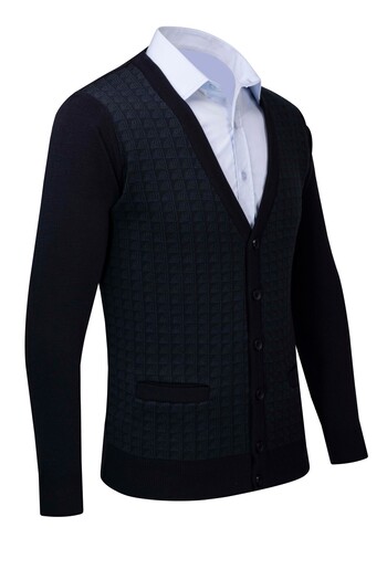Çizgi Triko Men's V-Neck Stripe Knitwear Cardigan - Patterned Steel Knit with Buttoned Pocket Detail - Classic Fit 5002m