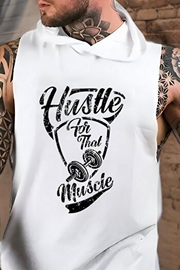BESSA White Hooded Hustle Printed Cotton Sportsman T-Shirt