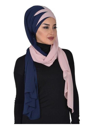 Aisha's Design Двоколірний практичний шифоновий шарф з перехресним плетінням, cps-84, синій - пудровий, cps-84, синій - пудровий
