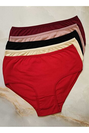 AVESŞENER High Waist Plus Size Combed Cotton Panties - 95% Cotton 5% Elastane 5-Piece Bato Set