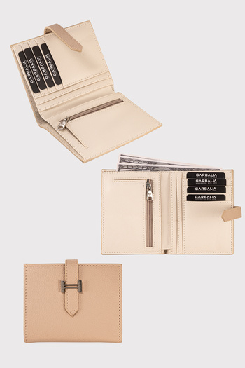 Garbalia Beige Women's Card Holder Wallet - Helsinki External Belt, Zipper, Coin Compartment