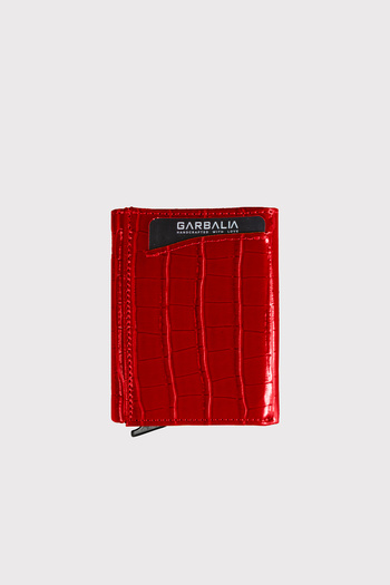 Garbalia Red Croco Malta Mechanism Automatic Card Holder Wallet with Coin Compartment