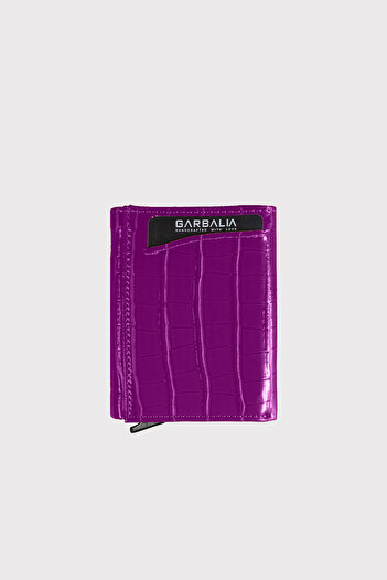 Garbalia Automatic Card Holder with Maltese Mechanism - Croco Purple Coin Compartment Wallet