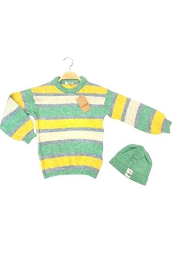 Çikoby Girl's Striped Beret Set Sweater
