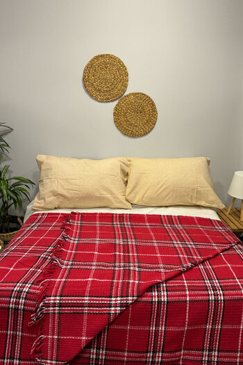 SİHİRLİ AYAKLAR Colorful Plaid Patterned Double Blanket - Fringed, 180X220
