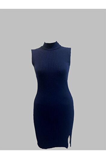 Bracha Mini Knitwear Dress - Crew Neck, Zero Sleeve and Slit Detail
