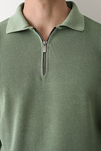 İLKCET MODA Zipper Collar Çağla Premium Basic Steel Knitwear Sweater