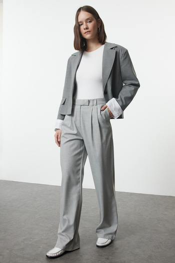 Trendyol Collection Polyviscon Gray Wide Leg Trousers - TWOAW25PL00054