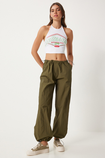 Happiness İstanbul Khaki Women's Parachute Shalwar Trousers - With Pockets, FN03274