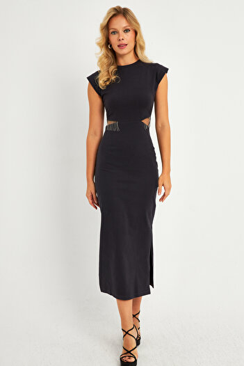 Cool & Sexy Rochie midi gri - cu fereastră și accesorii, YLE22
