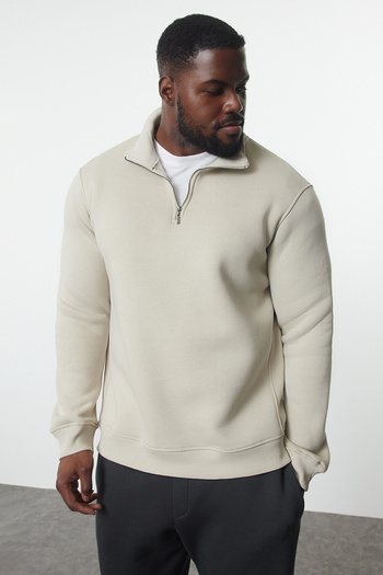 Trendyol Collection Plus Size Zip-Up Fleece Sweatshirt - Stand Collar Oversize Cutout Tmnaw24Ao00024