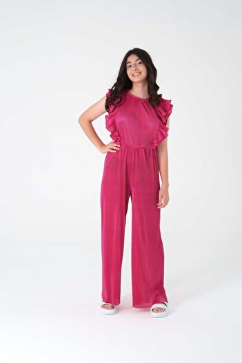 Kyron Flexible and Comfortable Fabric - Ruffled Fuchsia Girl's Jumpsuit