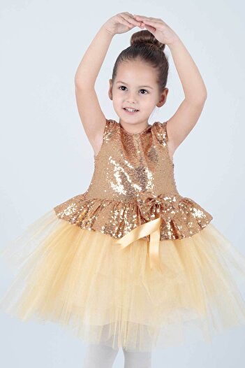 AHENGİM Kids Kız Çocuk Pul Payetli Trend Abiye Ak2207