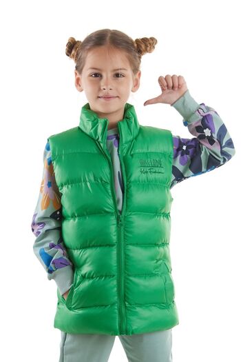 AHENGİM Girl's Embroidered Puffer Vest - Hoodless, Trendy Ak 216869